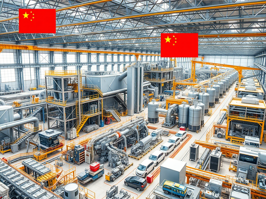 A large industrial facility for nickel sulfate production, featuring multiple machines, storage tanks, and processing equipment, under a high ceiling design with overhead cranes.